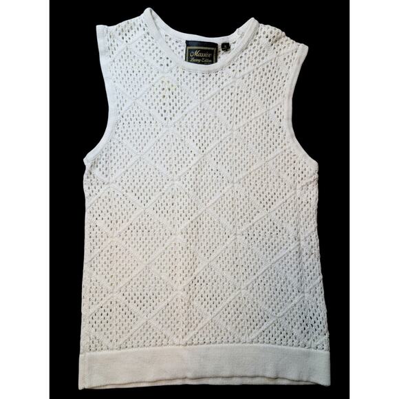 Massive Luxury Edition Shirt Men’s M Crochet Knit Sleeveless Tank Top Ivory - Picture 2 of 6